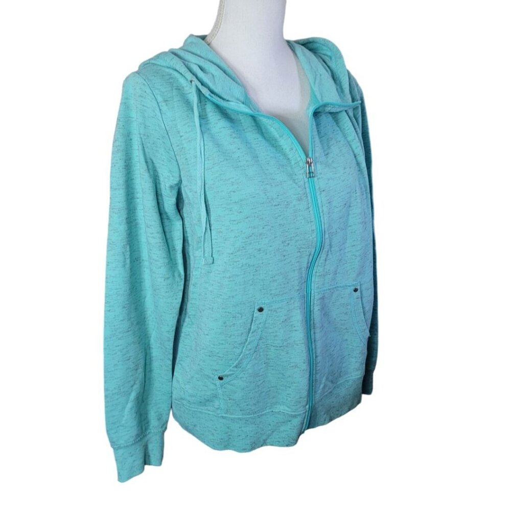 Made for Life Full Zip Sweatshirt Hooded Drawstring Womens Large Blue Green‎